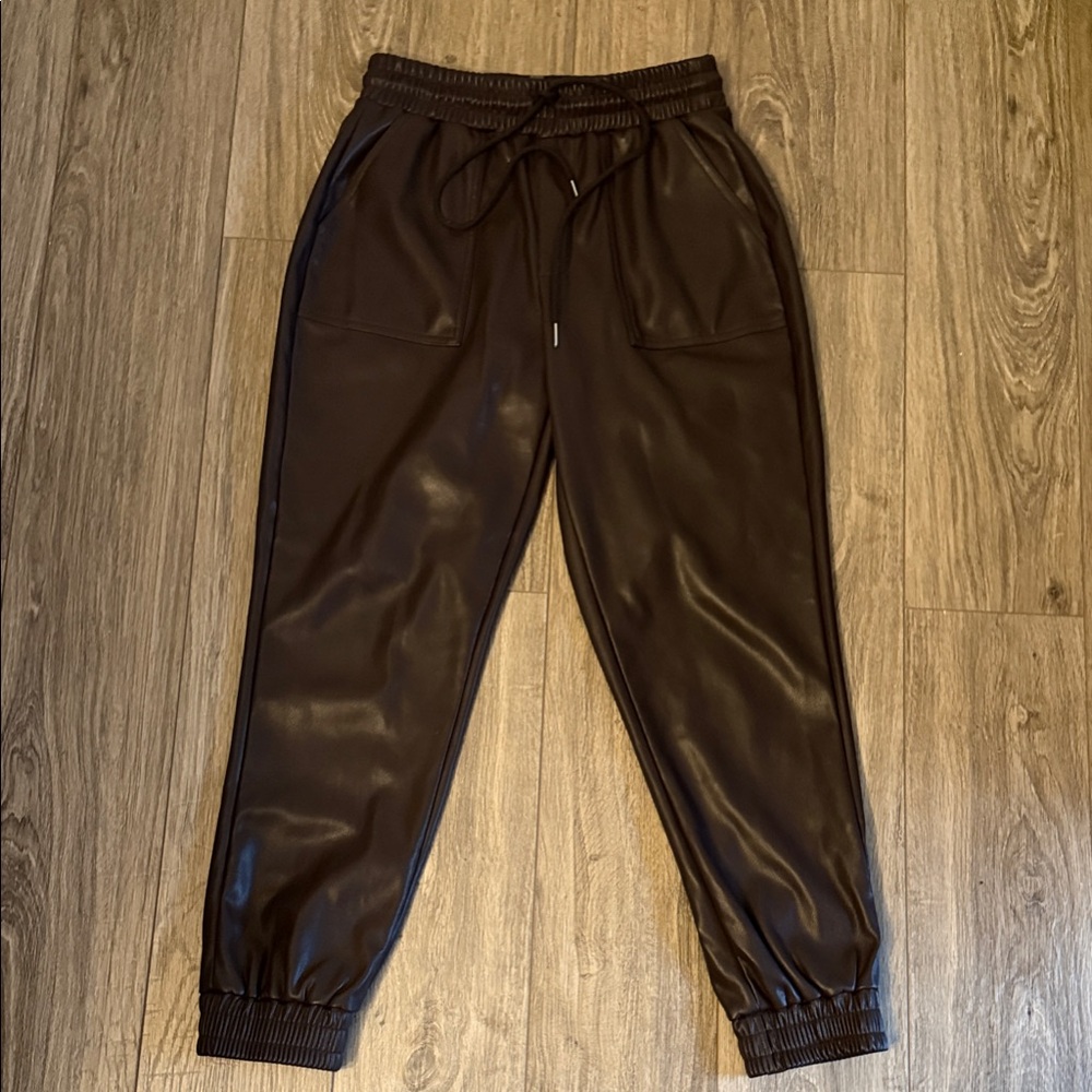 BCBG Woman’s Faux Leather Chocolate Brown Joggers